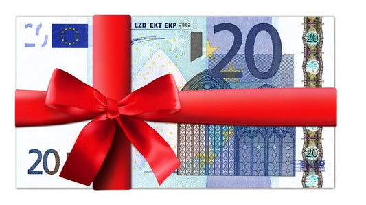 Monk Wolle Gutschein als 20-Euro-Schein mit rotem Geschenkband dekoriert – perfekte Geschenkidee für Liebhaber von Modal Farbverlaufsgarn zum Verlieben aus natürlichen Fasern.