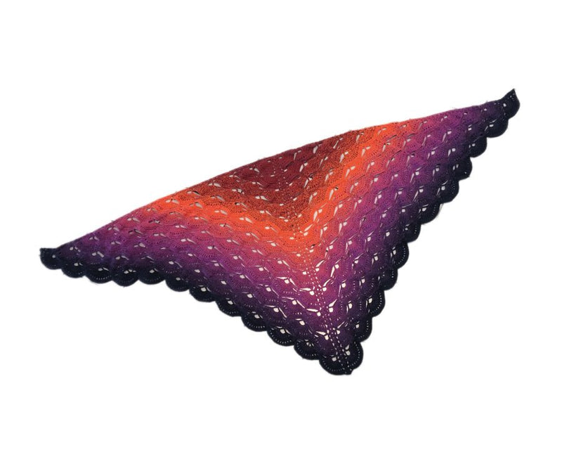 Farbvariante BAUMSCHWAMM mit einem stimmungsvollen Farbverlauf von kräftigem Dunkelrot über leuchtendes Orange bis zu tiefem Violett, handgefärbte Farbverlaufswolle Modal aus natürlichen Fasern – Modal Farbverlaufsgarn zum Verlieben.