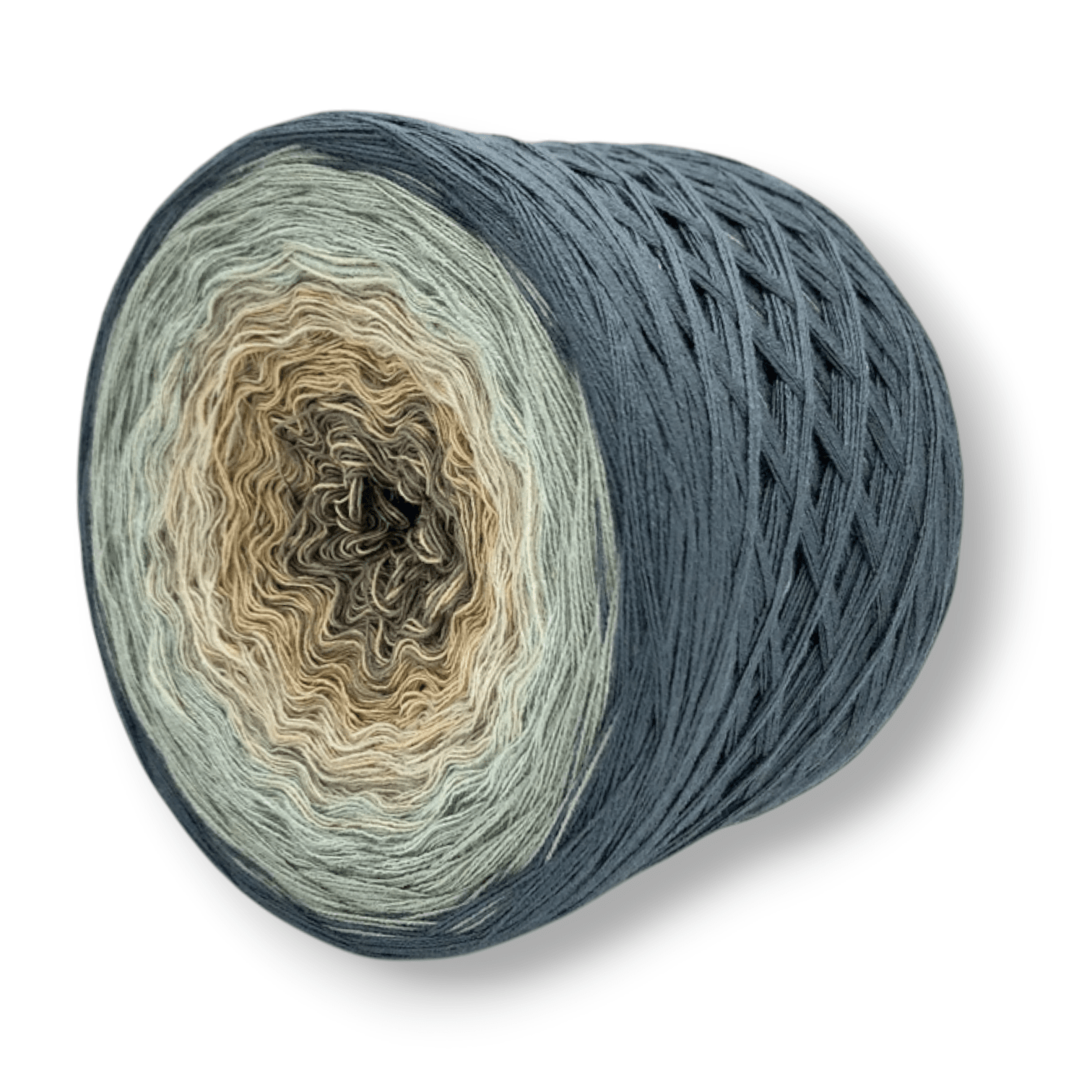 Farbvariante Everest mit sanftem Farbspiel von kühlem Blau über helles Grau bis zu warmem Beige, handgefärbte Modal Farbverlaufswolle aus natürlichen Fasern – Modal Farbverlaufsgarn zum Verlieben.