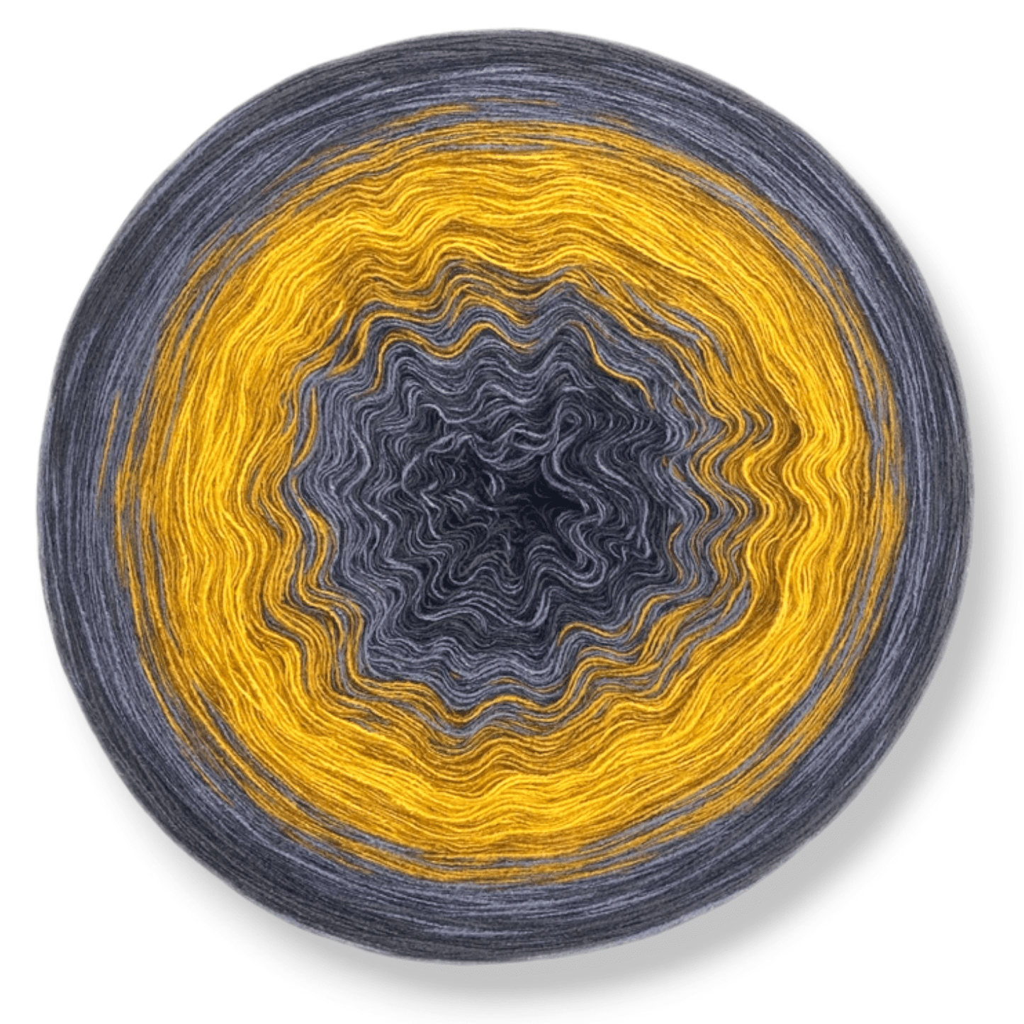 Farbvariante YO-YO GOLD besticht durch einen eleganten Modal Farbverlauf von warmem Goldgelb zu tiefem Anthrazit, handgefärbte Farbverlaufswolle Modal aus natürlichen Fasern – Modal Farbverlaufsgarn zum Verlieben.