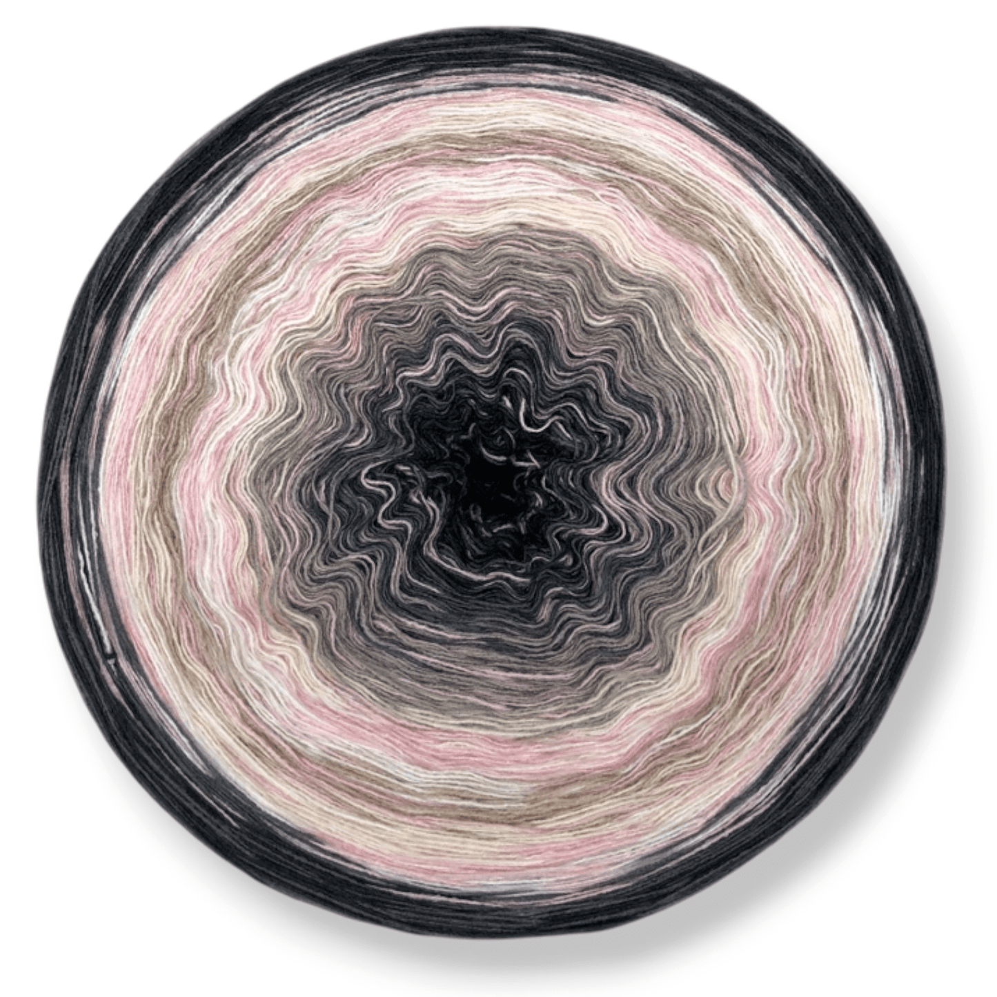 Farbvariante SATURN beeindruckt mit einem sanften Verlauf von tiefem Schwarz über zartes Grau bis zu hellem Rosé, Modal Farbverlaufsgarn aus natürlichen Fasern – Modal Farbverlaufsgarn zum Verlieben.