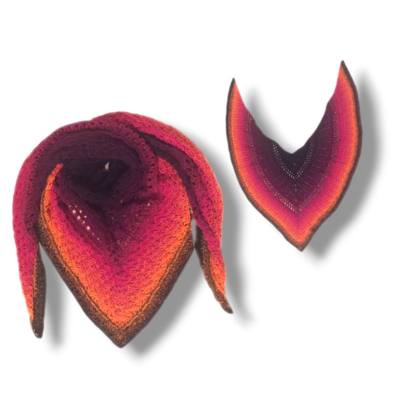 Farbvariante FETTE FETE mit lebendigem Übergang von intensivem Schwarz über kräftiges Orange zu sattem Pink und dunklem Magenta, handgefärbte Modal Farbverlaufswolle aus natürlichen Fasern – Modal Farbverlaufsgarn zum Verlieben.