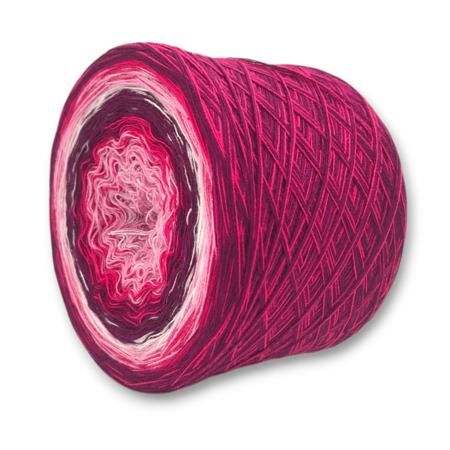 Farbvariante FRAGOLA mit lebendigem Farbverlauf von kräftigem Himbeerrot über zarte Rosatöne bis zu hellem Weiß, handgefärbte Farbverlaufswolle Modal aus natürlichen Fasern – Modal Farbverlaufsgarn zum Verlieben.