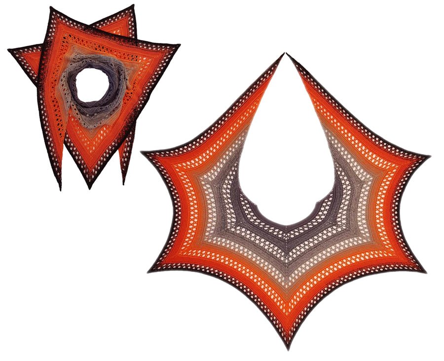 Farbvariante HALLOWEEN 2018 zeigt einen eindrucksvollen Farbverlauf von dunklem Schwarz über kräftiges Orange bis zu gedecktem Grau, handgefärbte Modal Farbverlaufswolle aus natürlichen Fasern – Modal Farbverlaufsgarn zum Verlieben.