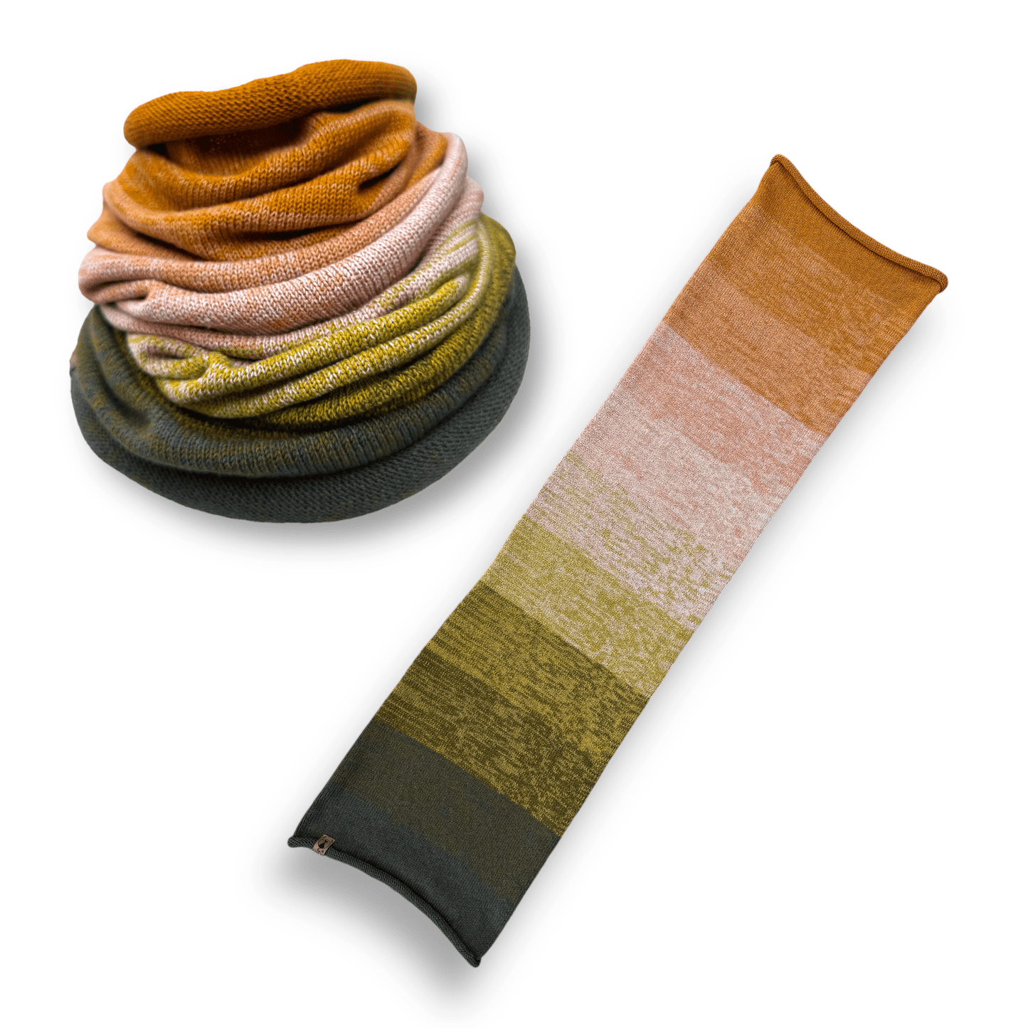 Farbvariante JOBBIT in harmonischen Farbverläufen von warmem Braun, zartem Rosa und verschiedenen Grüntönen, Modal Farbverlaufsgarn zum Verlieben, natürliche Fasern in handgefärbtem Design.