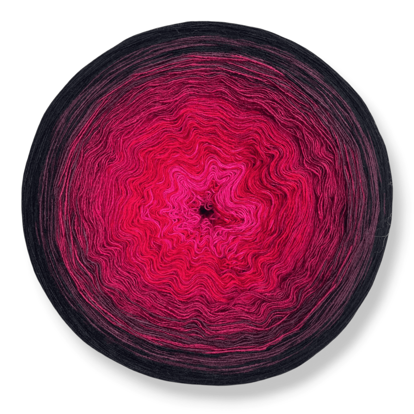 Farbvariante LIEBESKUMMER zeigt einen intensiven Modal Farbverlauf von leuchtendem Pink über tiefes Magenta bis zu dunklem Anthrazit, handgefärbte Farbverlaufswolle Modal aus natürlichen Fasern – Modal Farbverlaufsgarn zum Verlieben.