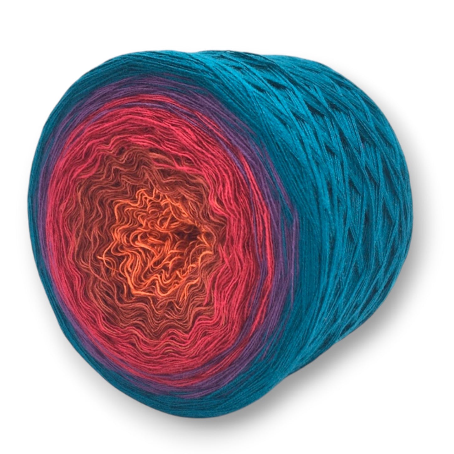 Farbvariante ORIENT mit wunderschönem Farbverlauf von warmem Orange über intensives Rot zu sattem Blau, handgefärbte Farbverlaufswolle Modal aus natürlichen Fasern – Modal Farbverlaufsgarn zum Verlieben.