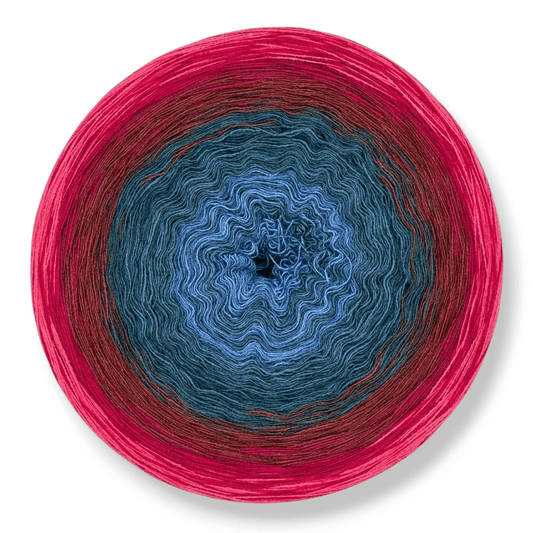 Farbvariante ORIENTAL BLUE zeigt ein handgefärbtes Modal Farbverlaufsgarn mit natürlichen Fasern in intensiven Blau-, Braun- und Pinknuancen, weiche Farbverlaufswolle Modal, Modal Farbverlaufsgarn zum Verlieben.