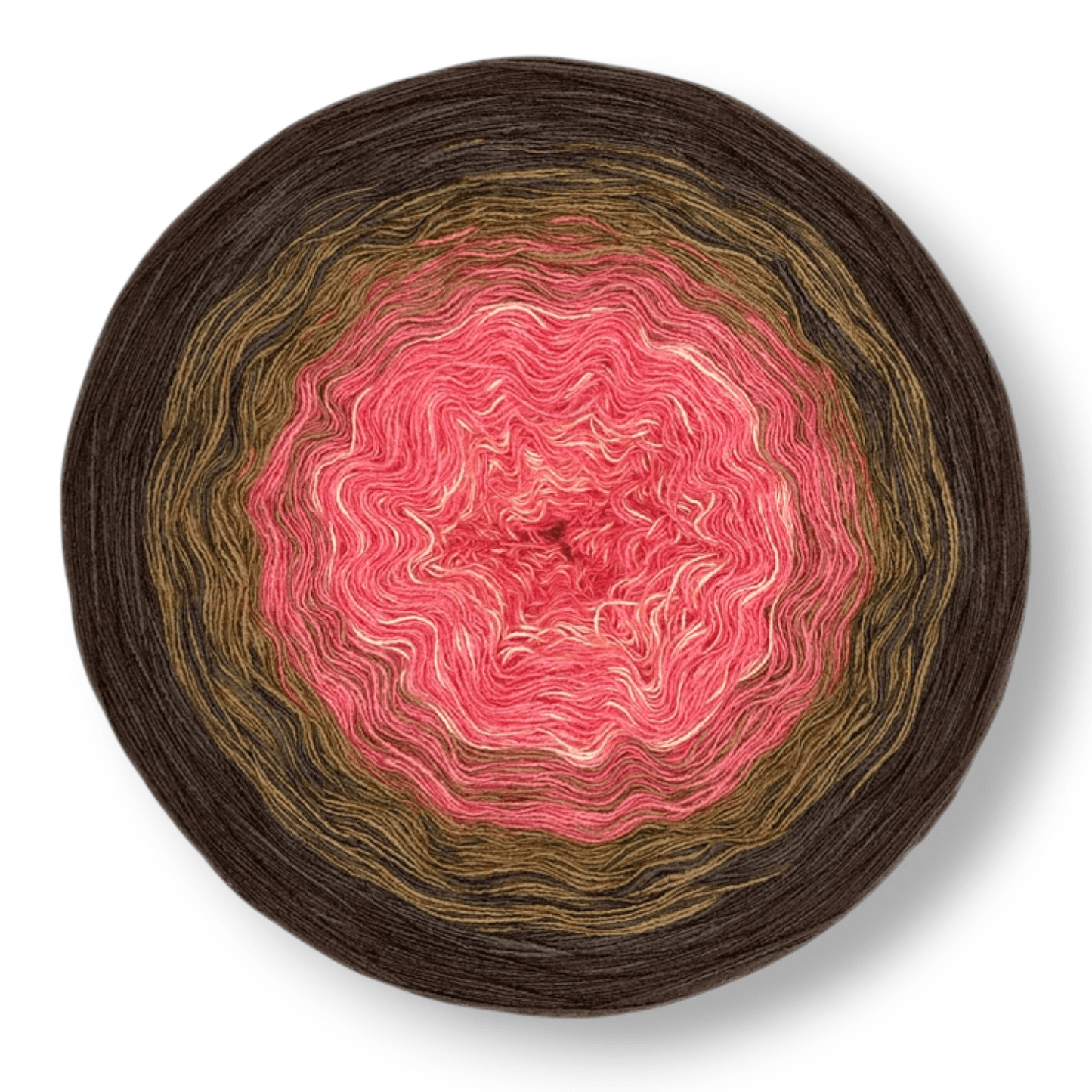 Farbvariante PFIRSICHPRALINE mit sanftem Farbverlauf von zartem Pfirsichrosa über warmes Braun bis zu dunklem Schokoladenbraun, handgefärbte Modal Farbverlaufswolle aus natürlichen Fasern – Modal Farbverlaufsgarn zum Verlieben.