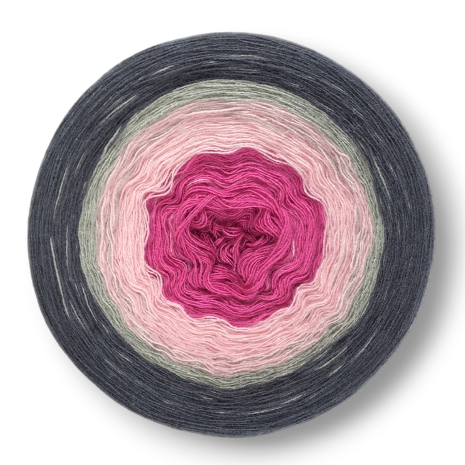 Farbvariante PINK ROBIN mit sanftem Übergang von leuchtendem Pink über zartes Pastellrosa und dezentes Grau bis zu dunklem Anthrazit, handgefärbte Modal Farbverlaufswolle aus natürlichen Fasern – Modal Farbverlaufsgarn zum Verlieben.