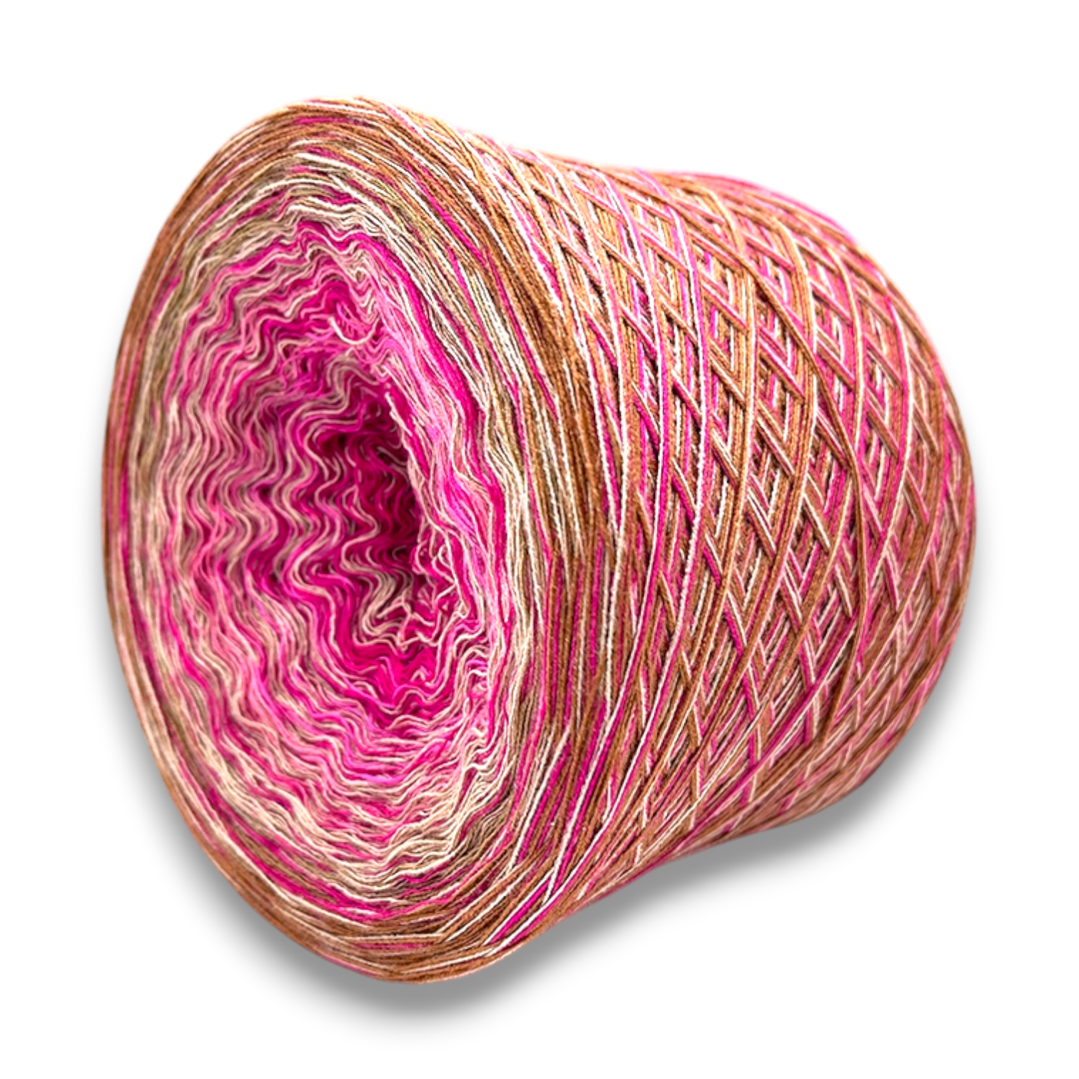Farbvariante PINKY PIE begeistert mit einem lebendigen Modal Farbverlauf von kräftigem Pink über zarte Beigetöne bis zu warmen Braunschattierungen, handgefärbte Farbverlaufswolle Modal aus natürlichen Fasern – Modal Farbverlaufsgarn zum Verlieben.