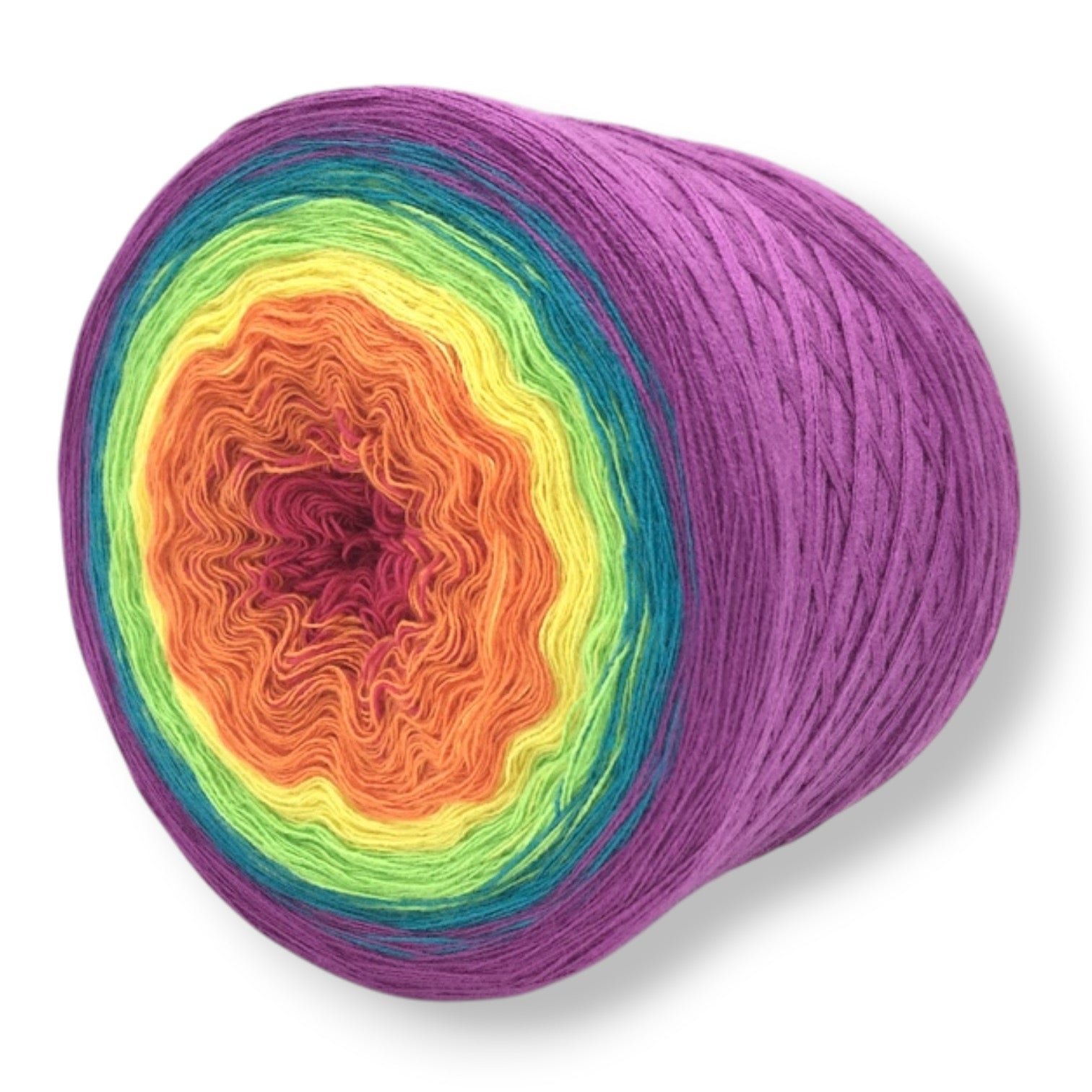 Farbvariante REGENBOGEN mit lebendigem Farbspiel von intensivem Magenta über warmes Orange und strahlendes Gelb bis zu frischem Grün und sattem Blau, handgefärbe Farbverlaufswolle Modal aus natürlichen Fasern – Modal Farbverlaufsgarn zum Verlieben.