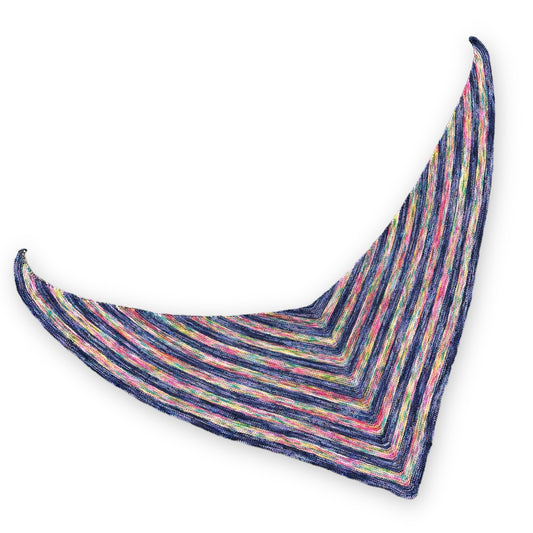 Dreieckstuch Symbiose (Symetrische Form) Strickanleitung mit lebendigem Streifenmuster in bunten Farbtönen, gefertigt aus Modal Farbverlaufsgarn aus natürlichen Fasern – Modal Farbverlaufsgarn zum Verlieben.